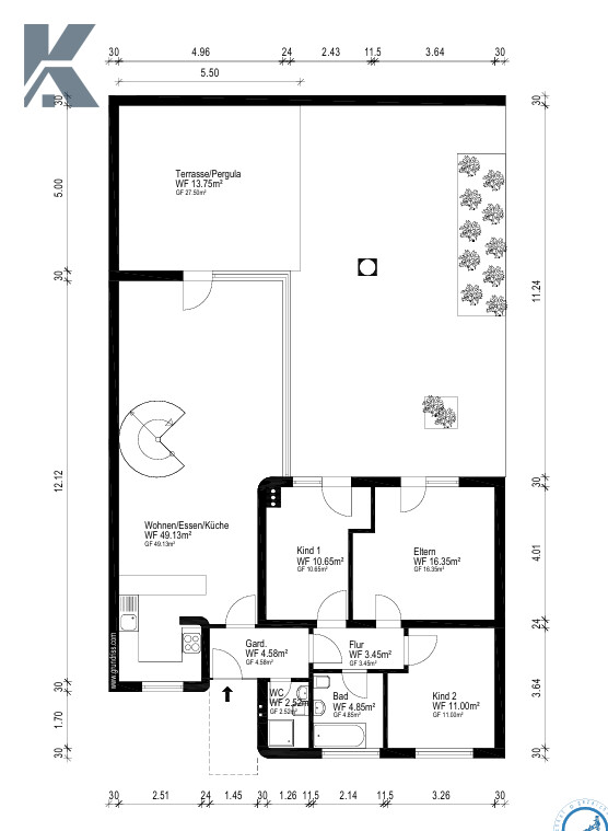Grundriss EG Bungalow Pulheim / Dansweiler