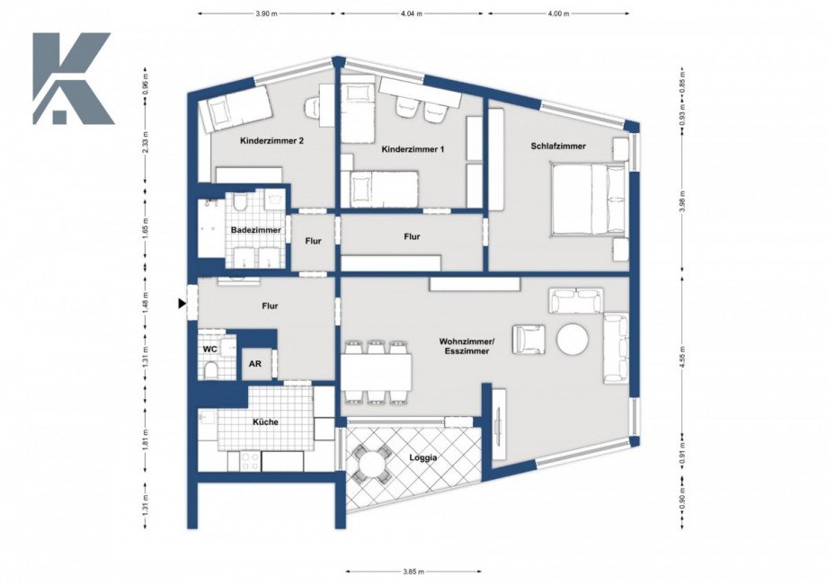 Grundriss 6. OG 4 Zimmer Etagenwohnung K�ln