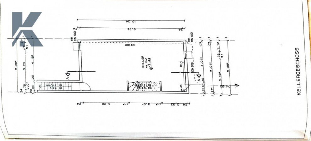 Grundriss Keller Reihenmittelhaus K�ln / Meschenich