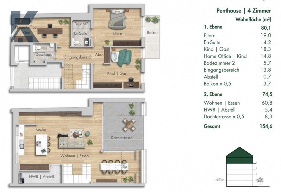 Grundriss Wohnung 4 Dachgeschosswohnung K�ln / Marienburg