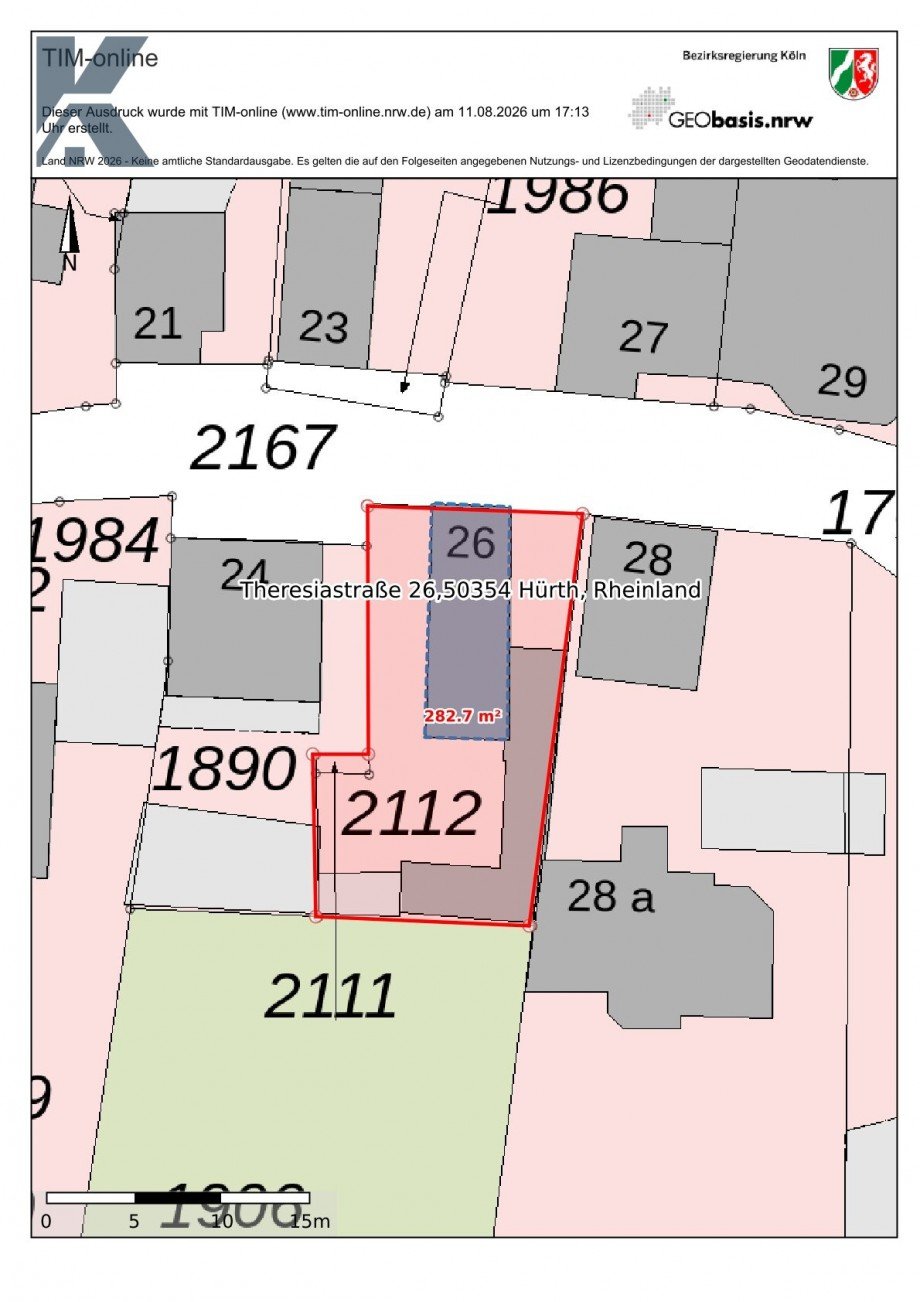 20260811_Auszug_Lageplan_Theresiastr. 26_Altbestand Einfamilienhaus H�rth / Alst�dten