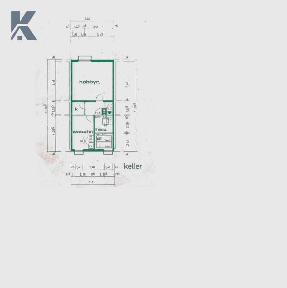 Grundriss Keller Reihenmittelhaus K�ln / Pesch