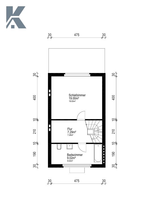 Grundriss 1.OG Reihenmittelhaus K�ln