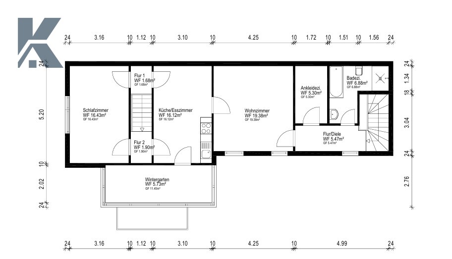 Grundriss OG Doppelhaush�lfte K�ln-Widdersdorf