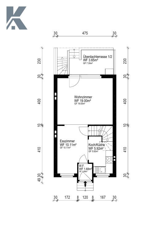 Grundriss EG Reihenmittelhaus K�ln