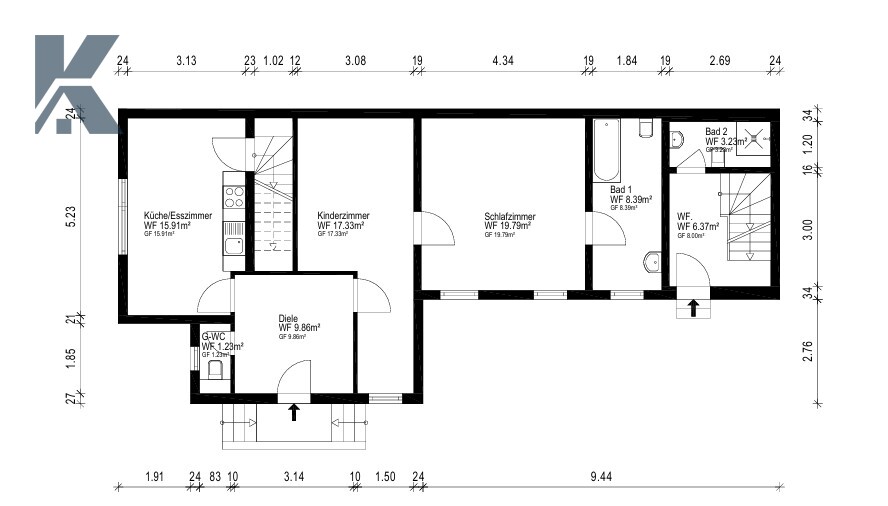 Grundriss EG Doppelhaush�lfte K�ln-Widdersdorf