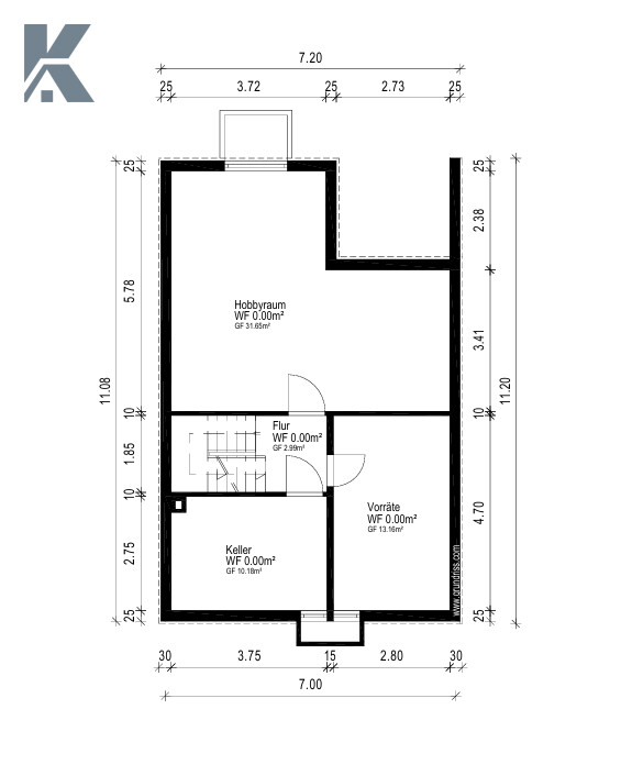 Grundriss KG Reihenmittelhaus K�ln / Dellbr�ck