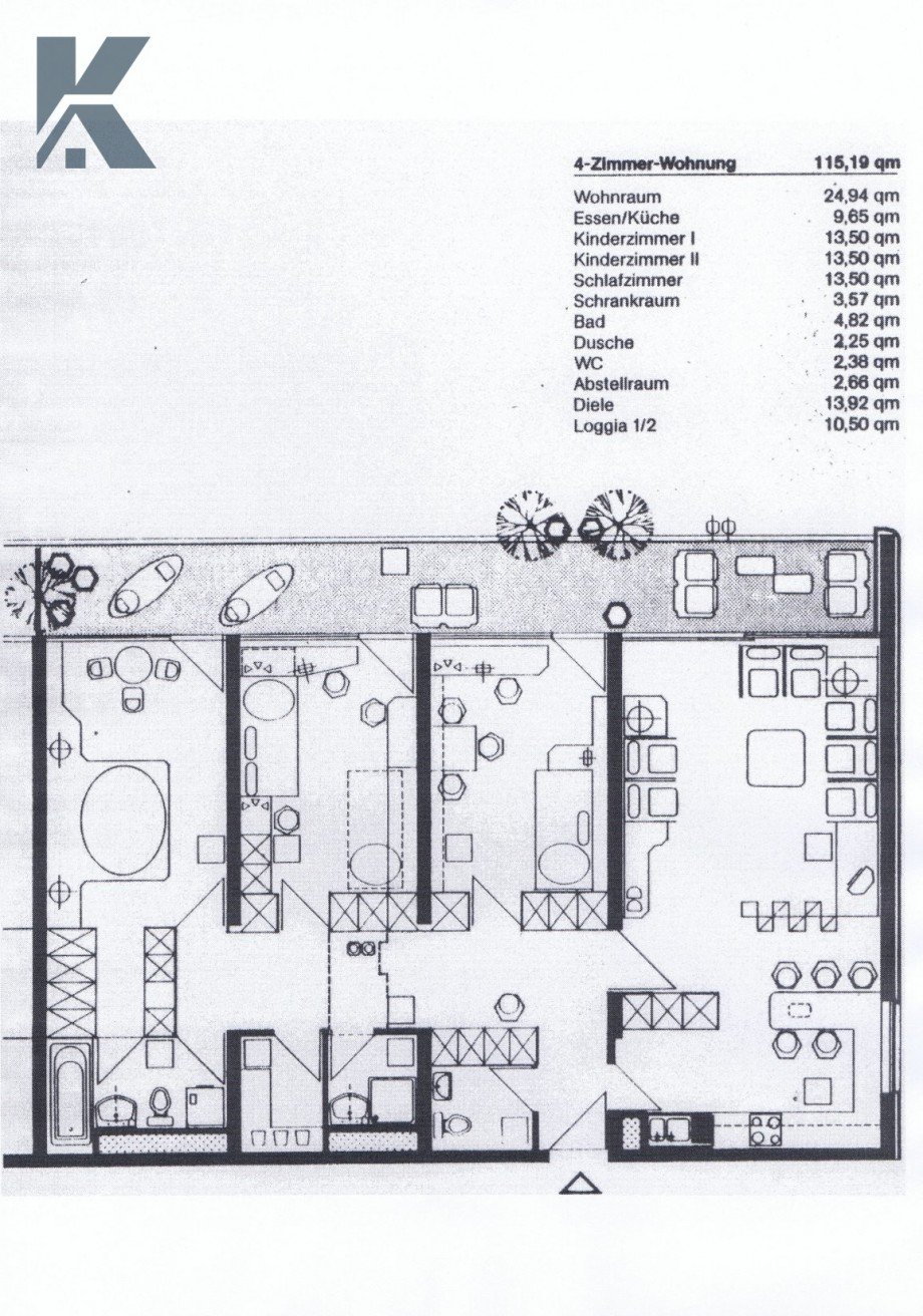 Grundriss ETW 115,19_1.OG_West Etagenwohnung K�ln / Junkersdorf
