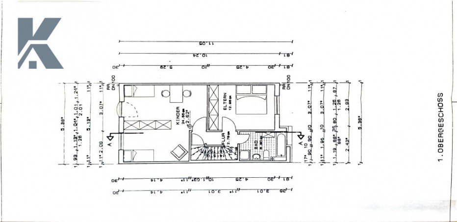 Grundriss 1. OG Reihenmittelhaus K�ln / Meschenich