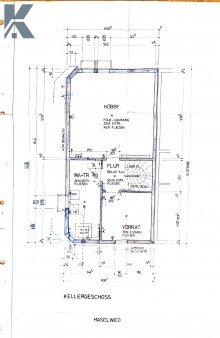 Grundriss Kellergeschoss Reihenendhaus mit Dachgeschoss-Loft, Garten und Garage in K�ln-Porz (Grengel)