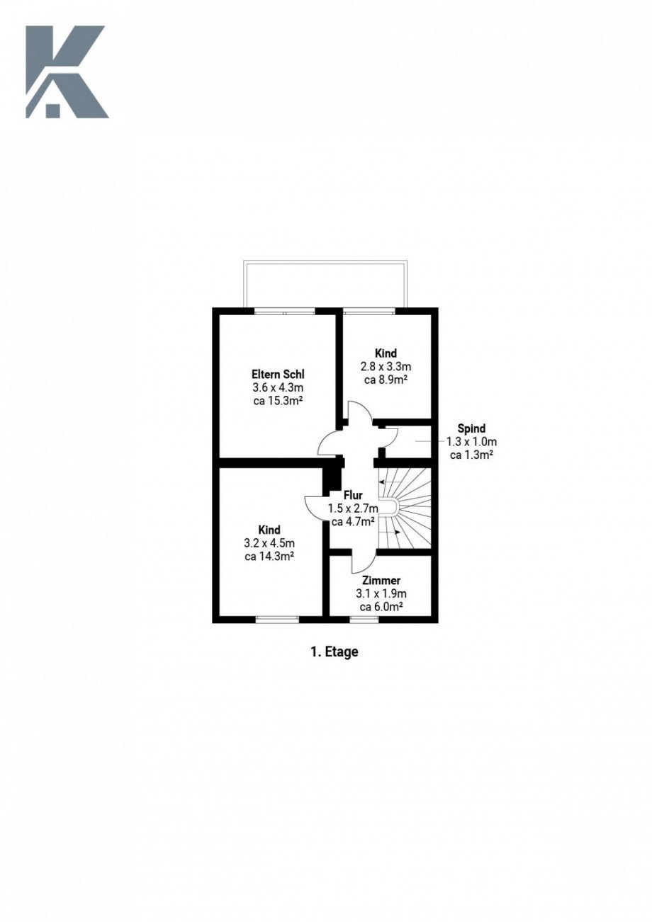 Obergeschoss Reihenmittelhaus Monheim-Baumberg