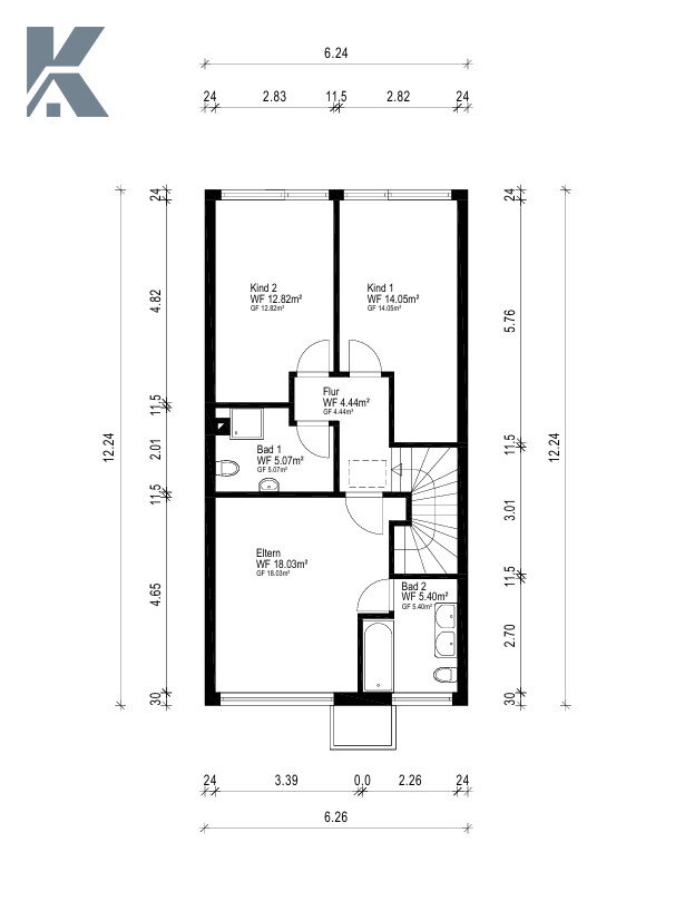 Grundriss 1.OG Reihenendhaus K�ln / L�venich