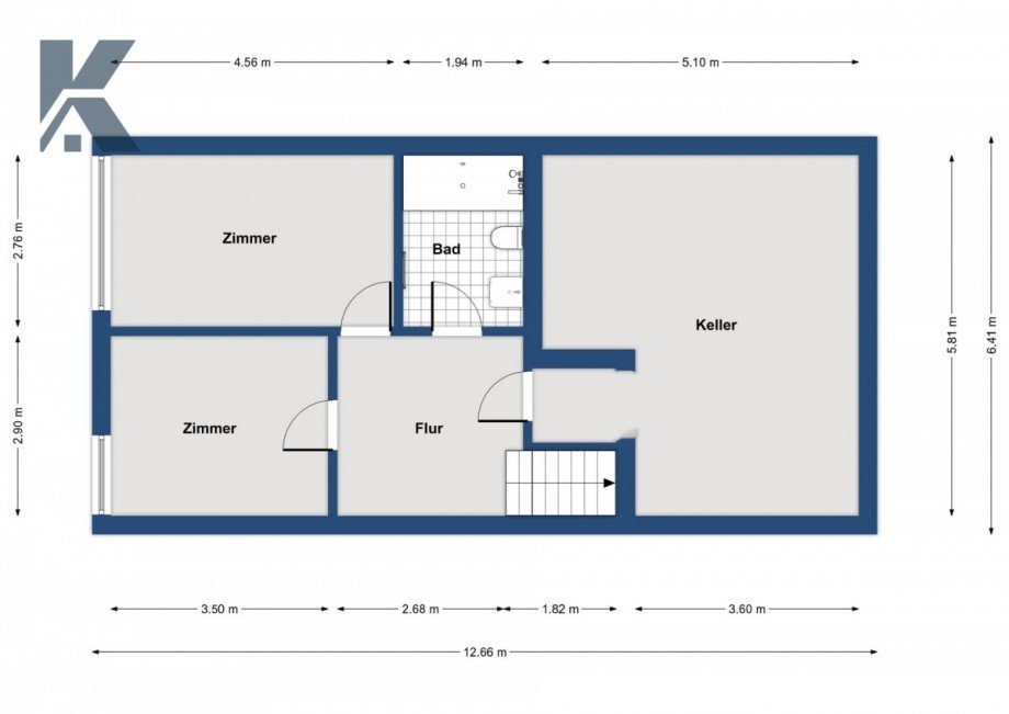 Grundriss Souterrain-Keller Bungalow K�ln / Weiden