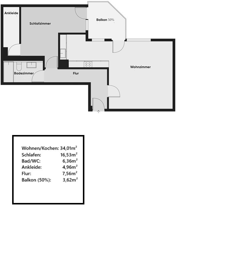 Grundriss 2 Zimmer 1. OG Etagenwohnung Frechen / K�nigsdorf