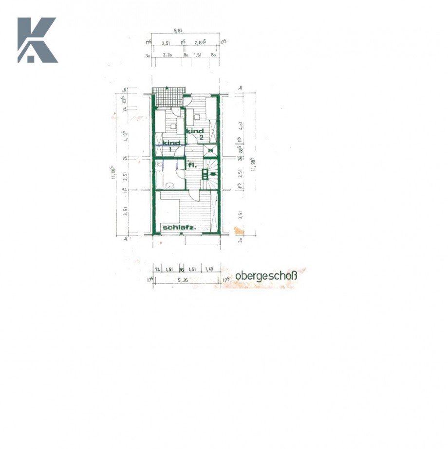 Grundriss Obergeschoss Reihenmittelhaus K�ln / Pesch
