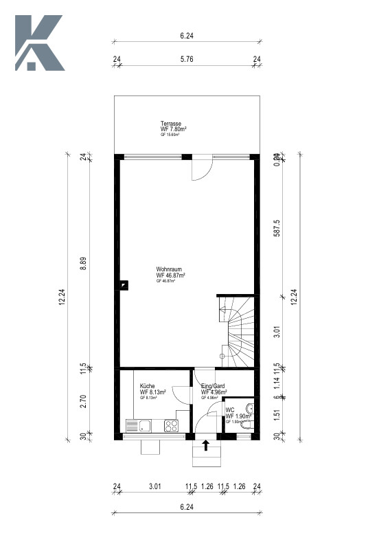 Grundriss EG Reihenendhaus K�ln / L�venich