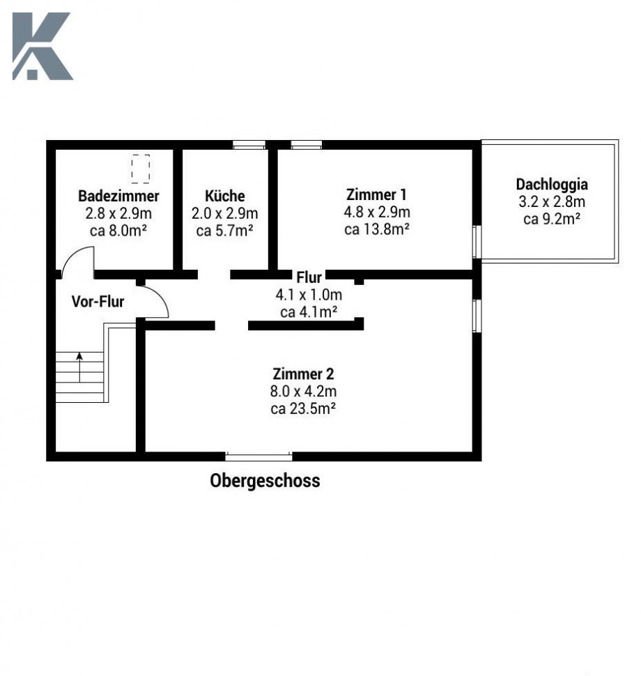 Grundriss Obergeschoss-Wohnung Doppelhaush�lfte K�ln / Rodenkirchen